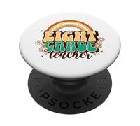 Eighth Grade Teacher Retro Rainbow Daisy Middle School PopSockets Adhesive PopGrip