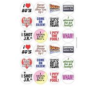Eighties Various Matt Paper Stickers A4 Sheet of 24 (Each Sticker is 45mm Diameter)