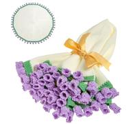 EIGHTOWN 43'' Crochet Flowers Rose Bouquet Blanket Finished - Handmade Knitted Throw Blanket - Home Décor Ideal Gift for Mom - Mother's Day Birthday Purple Lily of the Valley