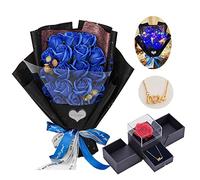 EIGHTOWN Roses Bouquet Fake Artificial Flower - Preserved Red Flowers with Love Necklace for Her - Unique Gifts Valentine's Day, Mother's Day, Thanksgiving, Birthday, Anniversary…