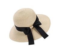 Eight Space Women Summer Sun Hat Floppy Packable Wide Brim Straw Hat with Bow Holiday Beach Accessories UV Protection UPF50 Beige