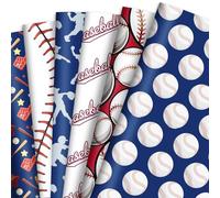 EIGHTSTATES 12 Sheets Baseball Wrapping Paper Red White Blue Sports Gift Wrap Paper Bulk Baseball Print for Birthday Boys Sports Fans Baseball Theme Birthday Party DIY Crafts Gift Wrapping