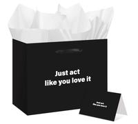 EIGHTSTATES Black Funny Gift Bag Set - Just Act Like You Love It Paper Gift Bags with Card & Tissue Paper - Funny Adult Gift Wrap for Men/Women - Valentine's, Christmas & Birthday, retirement party