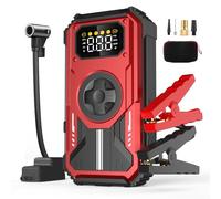 Eigotrav 7-in-1 Jump Starter Power Pack 6000A, 12V Car Battery Booster with 150PSI Air Compressor for Up to 7.5L Gas or 6L Diesel Engines, Portable Power Bank with LCD Display, LED Light, Red
