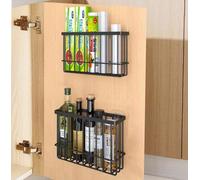 EigPluy 2 Pieces Kitchen Cabinet Door Storage Box, Self-Adhesive Storage Box, Wall Mounted Metal Storage Boxes,Cabinet/Bathroom/Fridge Small Items Organiser Storage Boxes (Black)