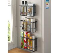 EigPluy 3 Pieces Kitchen Cabinet Door Storage Box, Self-Adhesive Storage Box, Wall Mounted Metal Storage Boxes,Cabinet/Bathroom/Fridge Small Items Organiser Storage Boxes (Black3)