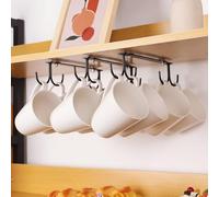 EigPluy 3 Pieces Under Cabinet Mug Holder,Under Shelf Mug Hooks,Coffee Cup Holder with 12 Hooks,Kitchen Hanging Mug Storage Rack (Black)