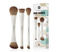 EIGSHOW Makeup Brush Set, 3PCS Double Ended Face Makeup Brushes for Foundation Concealer Blush Contour Highlight Nose Shadow, Travel Gift Set (Beige)
