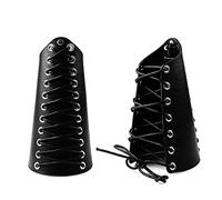 Eigso 1 Pair Black Punk PU Leather Bracers for Men Women Wax Rope Cuff Medieval Gauntlet Set for Man Woman
