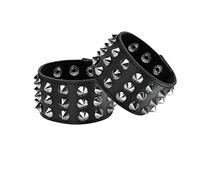 Eigso 1 Pair Punk Studs Spikes Pu Leather Bracelet for Men and Women Rock and Roll Rivet Biker Wide Wristband Adjustable