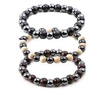 Eigso 3 Pcs 8mm Genuine Smooth Lucky Wooden Beads Bangles Multicolor Hematite Prayer Buddhist Bracelets All-matching Lazy Style Boho Wristbands for Women Men (Black, White, Brown)