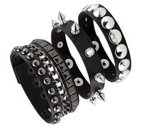 Eigso 3 Pcs Punk Leather Bracelets for Men Retro Rivet Rock Band Spike Bracelet Set 80s Party Studded Wristband