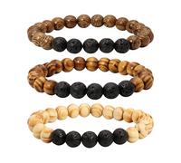 Eigso 3 Pcs Woodern Beaded Wenge Bangle for Women Men Lava Rocks Buddhist Tibetan Prayer Wristbands for Man Woman