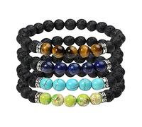 Eigso 4 Pcs Chakras Bracelet Set for Women Men Lucky Lava Stone Beads with Reiki Healing