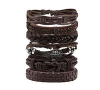 Eigso 6 Pcs Braided Woven Leather Cuff Bracelets for Men Women Tribal Hemp Cords Stackable Wristbands for Man Woman