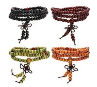 Eigso 6mm Wood Bracelet Link Wrist Necklace Tibetan Buddhist 108 Beads Prayer Mala Chinese Knot for Women Men
