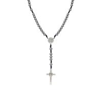 Eigso 8 MM Hematite Rosary Beads Necklace for Men Women Pray Necklace Catholic Christian Crucifix Cross Necklaces for Man Woman