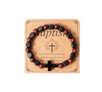 Eigso 8 MM Religious Christian Cross Pendant Link Bracelet for Men Women Fashion Vintage Red Sandal Wood Beaded Wristband for Man Woman