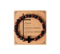 Eigso 8 MM Religious Christians Cross Link Bracelet for Men Women Fashion Vintage Red Sandal Wood Beaded Wristband for Man Woman