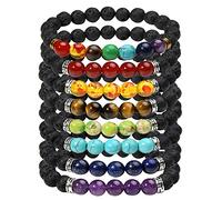 Eigso 8 Pcs 7 Chakra Bracelet Set for Women Men Lucky Lava Rock Stone Meditation Beads Yoga Bracelet