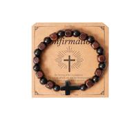 Eigso Black Onyx Beaded Cross Wristband for Men Women Classic Vintage Prayer Religious Mala Beads Gift Bracelet for Man Woman