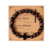 Eigso Black Onyx Beaded Cross Wristband for Men Women Easter Christian Prayer Religious Mala Beads Bracelet for Man Woman