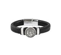 Eigso Leather Viking Compass Pendant Cuff Bracelet for Men Women PU Punk Classic 80s Biker Wristlet for Man Woman