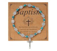 Eigso Men Rosary Stone Bracelet Saint Benedict Medal Agate Bracelet for Man Praying Wristband