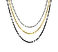 Eigso Mens Stainless Steel Curb Chain Necklaces 3MM Silver Gold Cuban Necklace for Men Women Cuba Chains for Man Woman