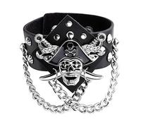 Eigso Pirate Rock Punk Bike Leather Bracelet for Men Women Retro Skull Chain Belt Wristband for Man Woman