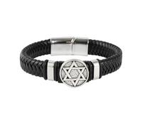 Eigso PU Leather Cuff Wristband for Man Woman Classic Pendant Star of David Bracelet for Man Woman