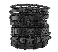 Eigso Punk Skull Leather Cuff Bracelets for Men Women 7 Pcs Retro Vintage Classic Wristbands for Man Woman