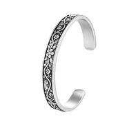Eigso Stainless Steel Open Bracelet for Women Silver Floral Cuff Bangle