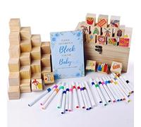 EIGTWEN 78pcs Baby Shower Games Sign Kit, Baby Blocks for Baby Shower(Pink) | Blank Wooden Blocks, Games for Guest, Funniest Games Ever, Suitable for Boy and Girls, Fun Activities and Ideas