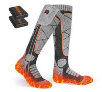 EIHBIEA Heated Socks, 5V 6000mAh Rechargeable Heated Socks for Men & Women, Electric Socks with 3 Heating Levels for Winter, Skiing, Hunting, Camping, Hiking, Fishing, Cycling (Grey Orange)