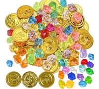 EIHI 150 Pieces Children's Treasure Chest, 50 Pirate Coins, with 100 Gems for Kids Pirate Party, Birthday