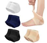 EIHI Pack of 2 Gel Heel Socks, Soft Moisturising Socks, Heel Protectors, Gel Lining, Toeless Socks, Ventilated, Moisturising (Black + White + Skin Colour + Dark Blue)
