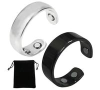 EIHI Pack of 2 Unisex Magnetic Therapy Ring, Adjustable Opening Ring, Applicable to Reduce Anxiety, Improve Sleep Quality, with Case (Silver + Black)