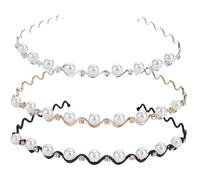 EIHI Set of 3 Women's Metal Hair Bands Wave Hair Bands with Diamonds Rhinestones Beads Headbands, Beaded Headbands, Hair Band for Girls and Women in Black, Silver and Gold