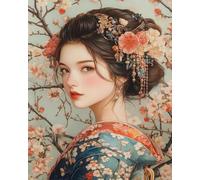 Eiialerm Cross-Stitch Kits Cherry Blossom Kimono Women 11CT Printed Beginners Cross Stitch Kit Stamped Embroidery Kits for Adults Wall Art Home Decoration -16x20 Inch
