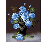 Eiialerm Cross Stitch Kits for Adults Blue Flower 11CT Pre-Printed Pattern Stamped Cross-Stitching Embroidery Kit Needlework gifts-16x20 inch