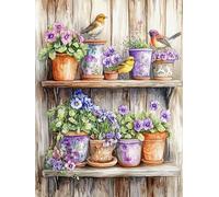 Eiialerm Cross Stitch Kits for Adults Flower Stand with Pot and Bird 11CT Pre-Printed Pattern Stamped Cross-Stitching Embroidery Kit Needlework Gifts 16x20 inch