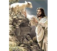 Eiialerm Cross Stitch Kits for Adults Religious Man Jesus and Lamb 11CT Pre-Printed Pattern Stamped Cross-Stitching Embroidery Kit Needlework gifts-16x20 inch