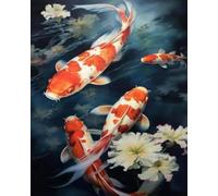 Eiialerm Cross-Stitch Kits Koi Fish Flowers 11CT Printed Beginners Cross Stitch Kit Stamped Embroidery Kits for Adults Wall Art Home Decoration -16x20 Inch