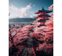 Eiialerm Cross-Stitch Kits Mount Fuji Cherry Blossom Tower 11CT Printed Beginners Cross Stitch Kit Stamped Embroidery Kits for Adults Wall Art Home Decoration -16x20 Inch