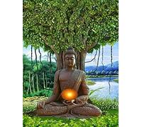Eiialerm Stamped Cross-Stitch Kits Buddha Zen Life Under The Tree 11CT Beginner Cross Stitch Pre-Printed Pattern Embroidery DIY Children's Adult Home Decoration 16x20 Inch