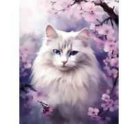 Eiialerm Stamped Cross Stitch Kits for Adults Cherry Blossom Cat 11CT Cross-Stitch Kit Beginners Embroidery Patterns Art Crafts for Wall Decor -40x50cm