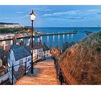 Eiialerm Stamped Cross Stitch Kits for Adults Lentrs Whitby Sea Lighthouse Harbor 11CT Cross-Stitch Kit Beginners Embroidery Patterns Art Crafts for Wall Decor -40x50cm