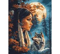 Eiialerm Stamped Cross Stitch Kits for Adults Tribal Woman and Wolf 11CT Cross-Stitch Kit Beginners Embroidery Patterns Art Crafts for Wall Decor -40x50cm