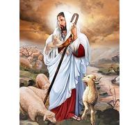 Eiialerm Stamped Cross-Stitch Kits Jesus and Animal Sheep 11CT Printed Beginners Cross Stitch Kits, Embroidery Kits for Adults Wall Art Home Decoration -16x20 Inch